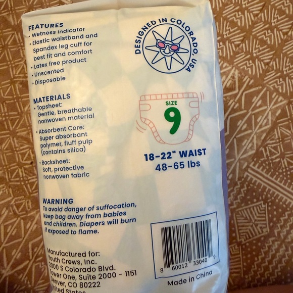 Youth Crews Youth Diapers Size 9 – 24 Pack – New Sealed - Picture 4 of 8